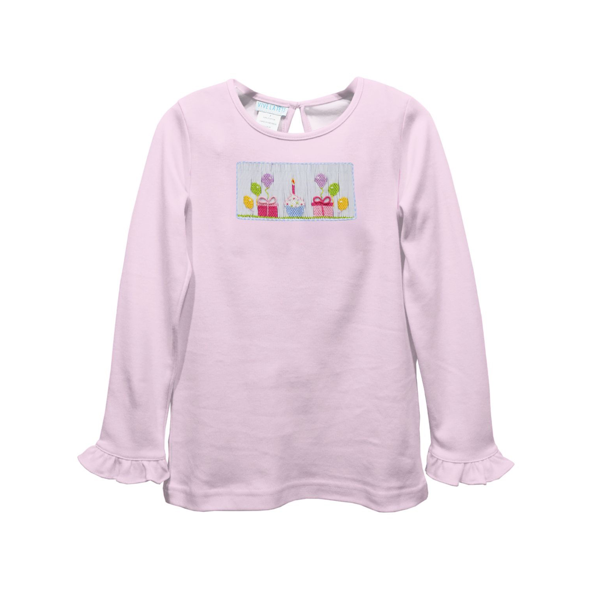 Vive La Fete VFF25 Pink LS Birthday Ruffle Smocked Shirt