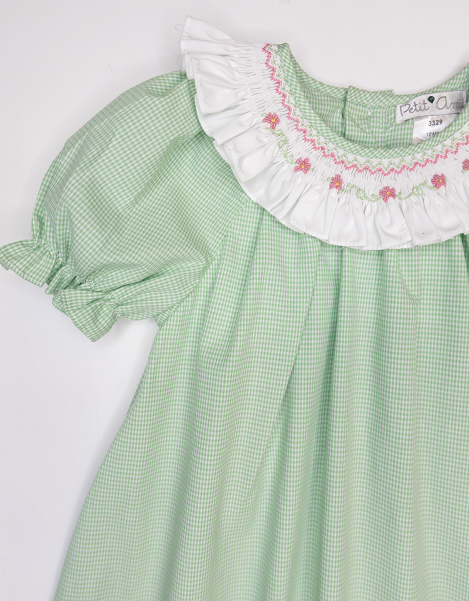 Petit Ami 2-3-4329 Green Gingham Smocked Collar Dress