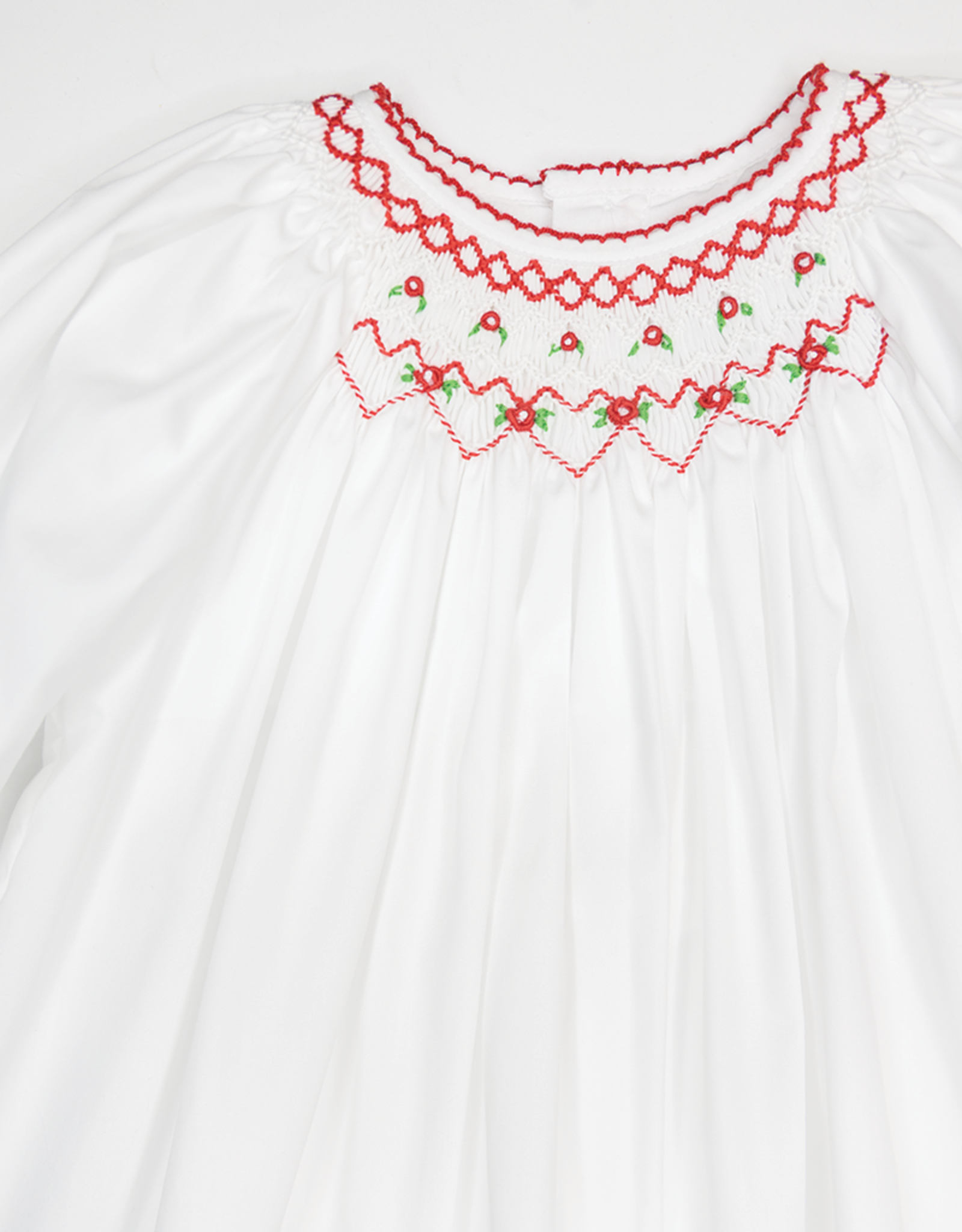 Petit Ami 2337 White/Red Smocked Bishop Dress