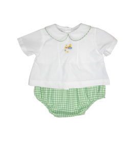 Petit Ami Green Gingham Fall Crane Diaper Set