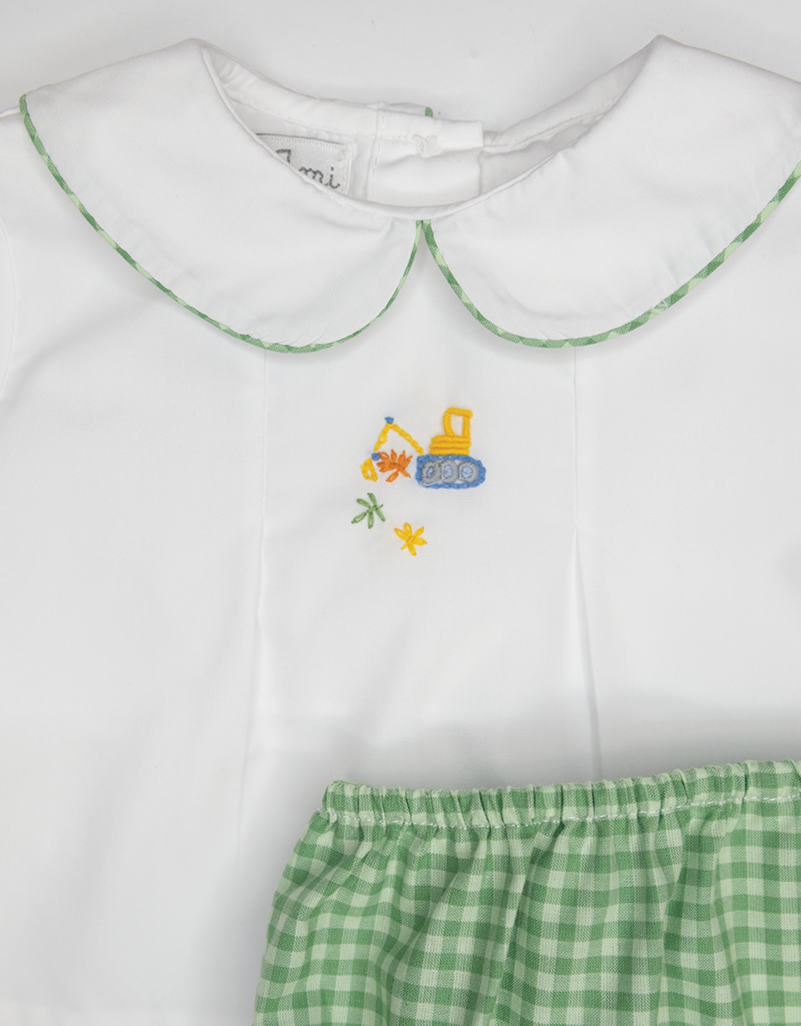 Petit Ami 1828 Green Gingham Fall Crane Diaper Set