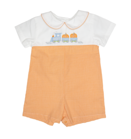 Petit Ami Orange Gingham Pumpkin Train Romper