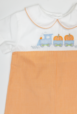 Petit Ami 2-3825 Orange Gingham Pumpkin Train Romper