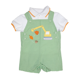 Petit Ami Green Fall Crane Shortall/Shirt