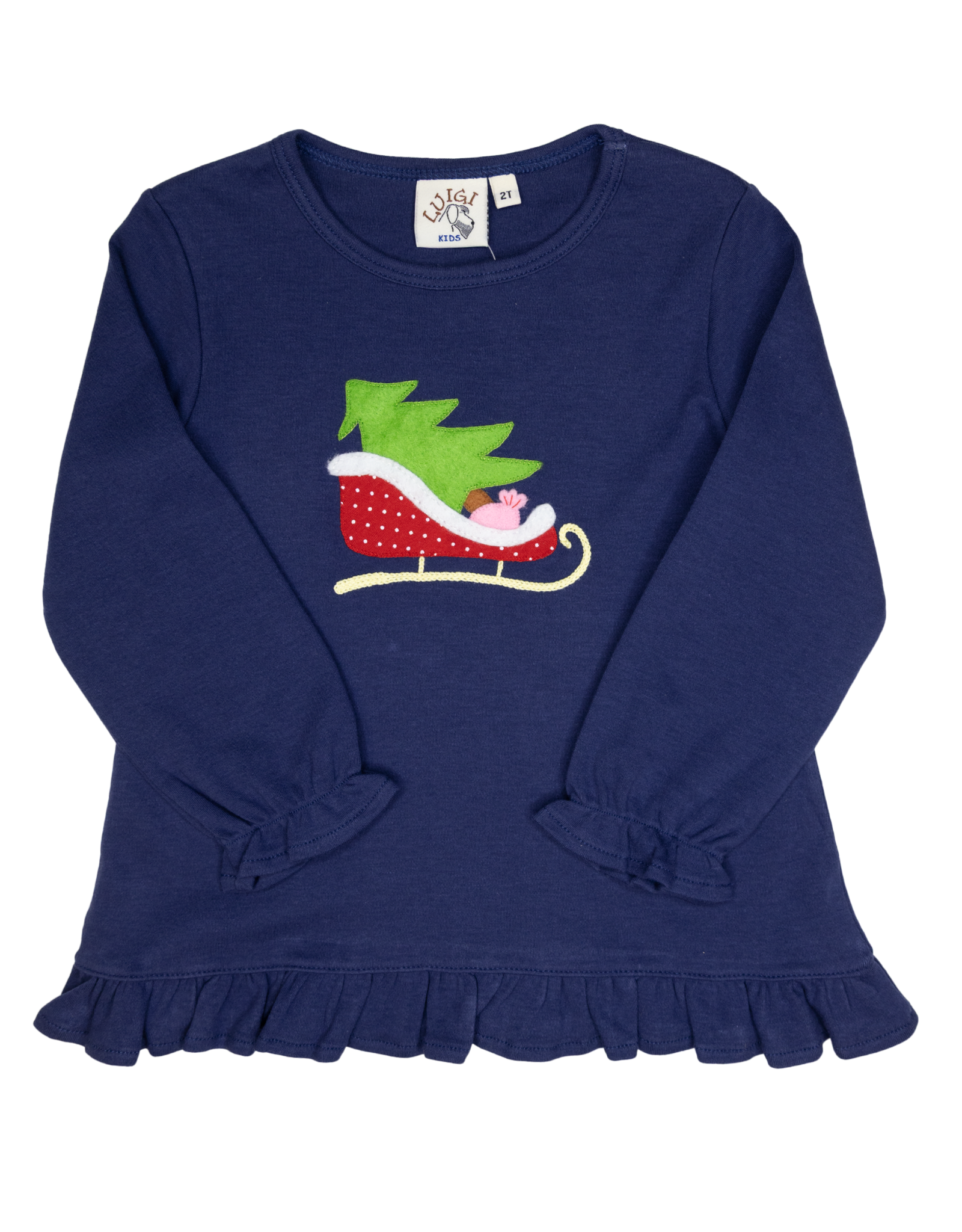 Luigi F25 Ruffle Shirt Navy Santa Sleigh