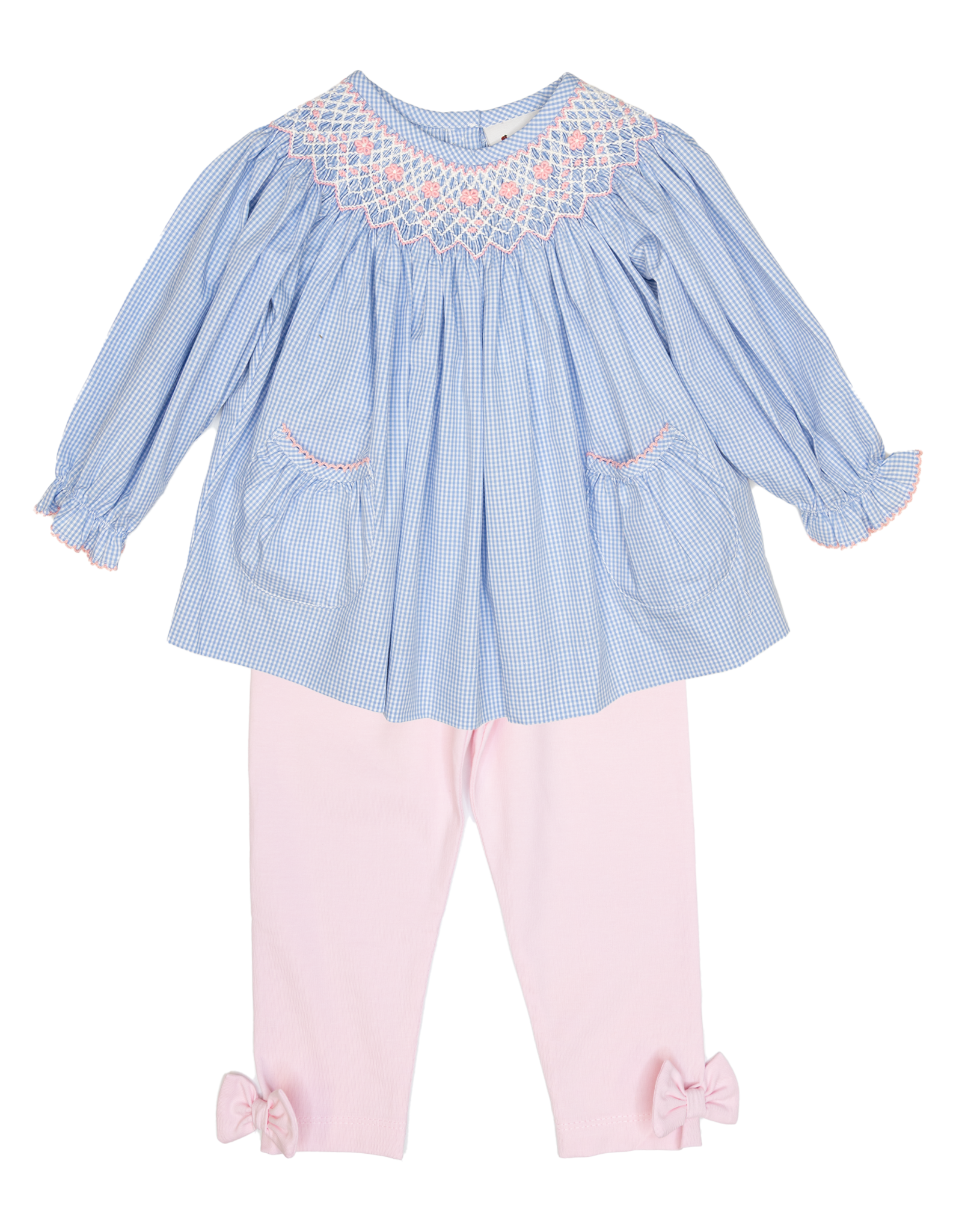 Delaney 93 Blue Gingham Smocked Pant Set