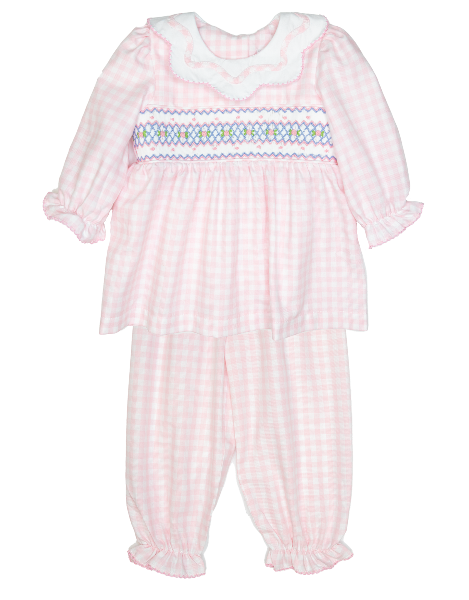Delaney 168 Pink Check Smocked Pant Set