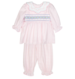 Delaney Pink Check Smocked Pant Set