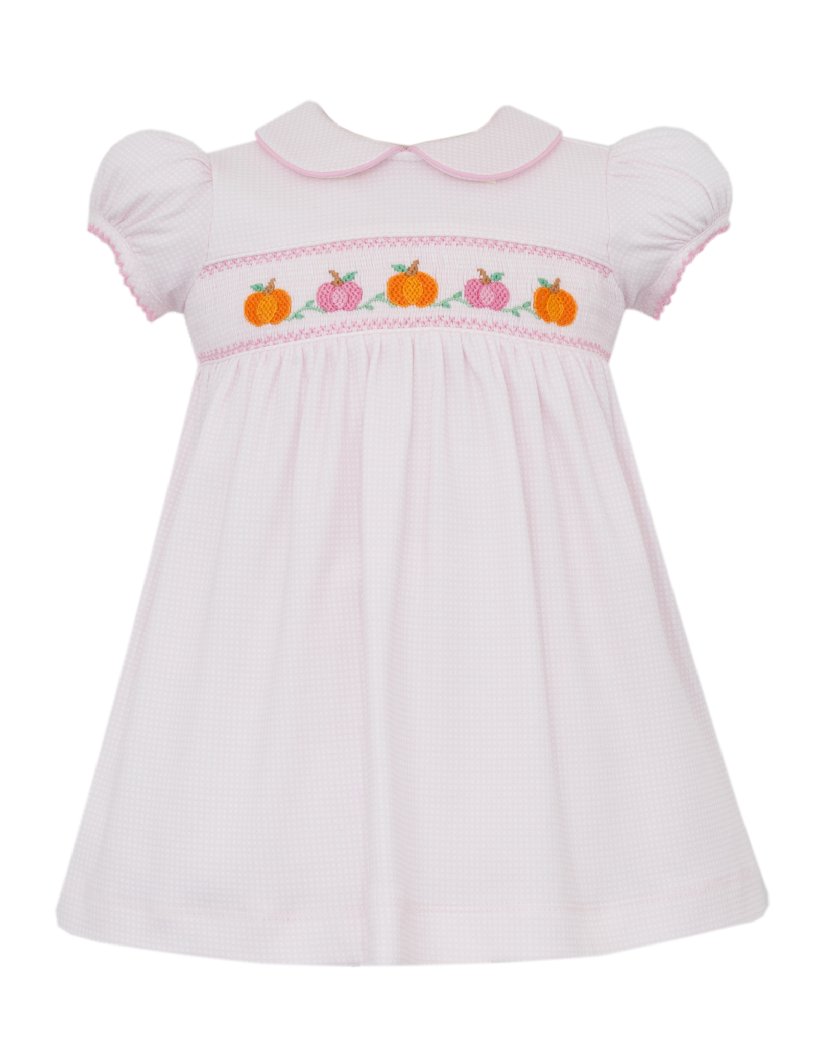 Petit Bebe 432D Pink Check Knit Smocked Pumpkin Dress