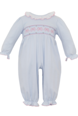 Petit Bebe 430G2 Blue Knit Smocked Bows Long Bubble