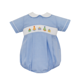 Petit Bebe Blue Birthday Smocked Bubble