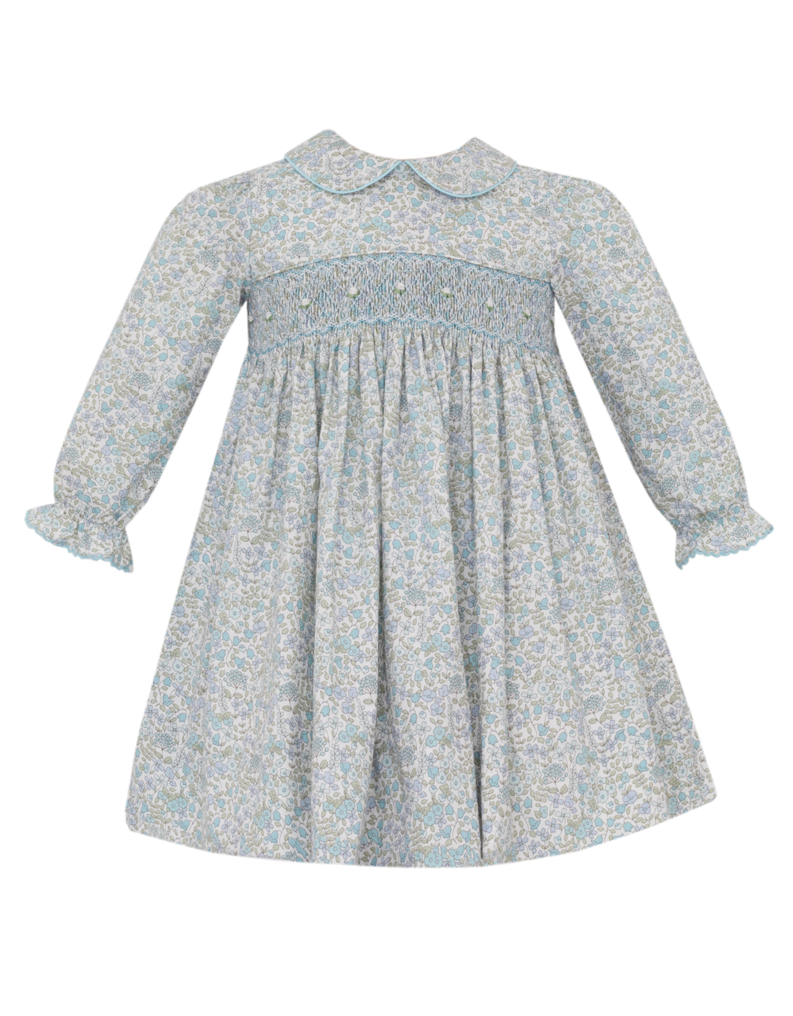 Petit Bebe 103DL Andrea Blue Liberty Floral Smocked LS Dress