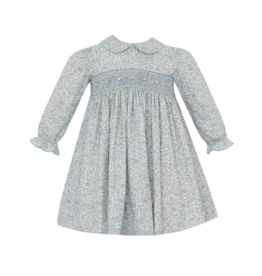 Petit Bebe Andrea Blue Liberty Floral Smocked Long Sleeve Dress