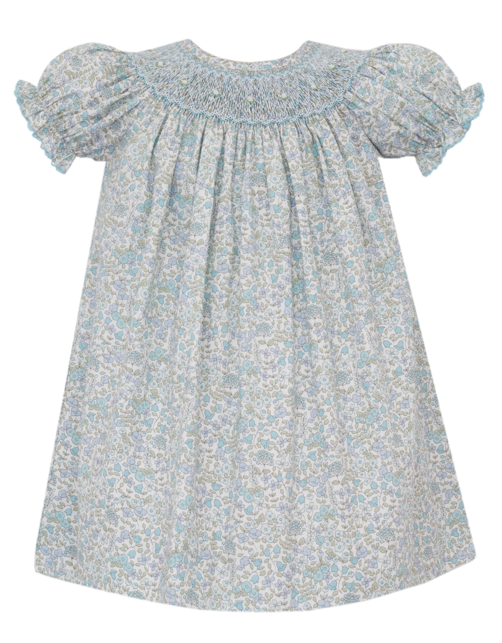 Petit Bebe 103A Andrea Blue Liberty Floral Smocked Bishop Dress