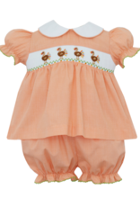 Petit Bebe 124C Orange Turkey Smocked Bloomer Set