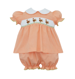 Petit Bebe Orange Turkey Smocked Bloomer Set