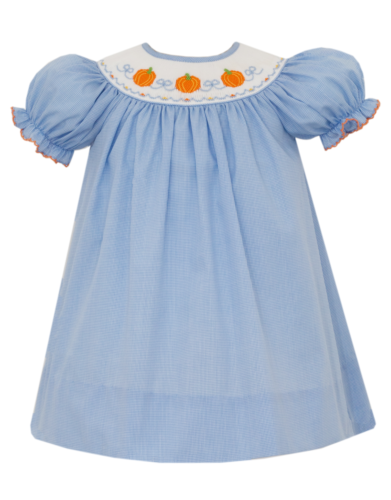 Petit Bebe 118R Blue Smocked Pumpkin Bishop Dress