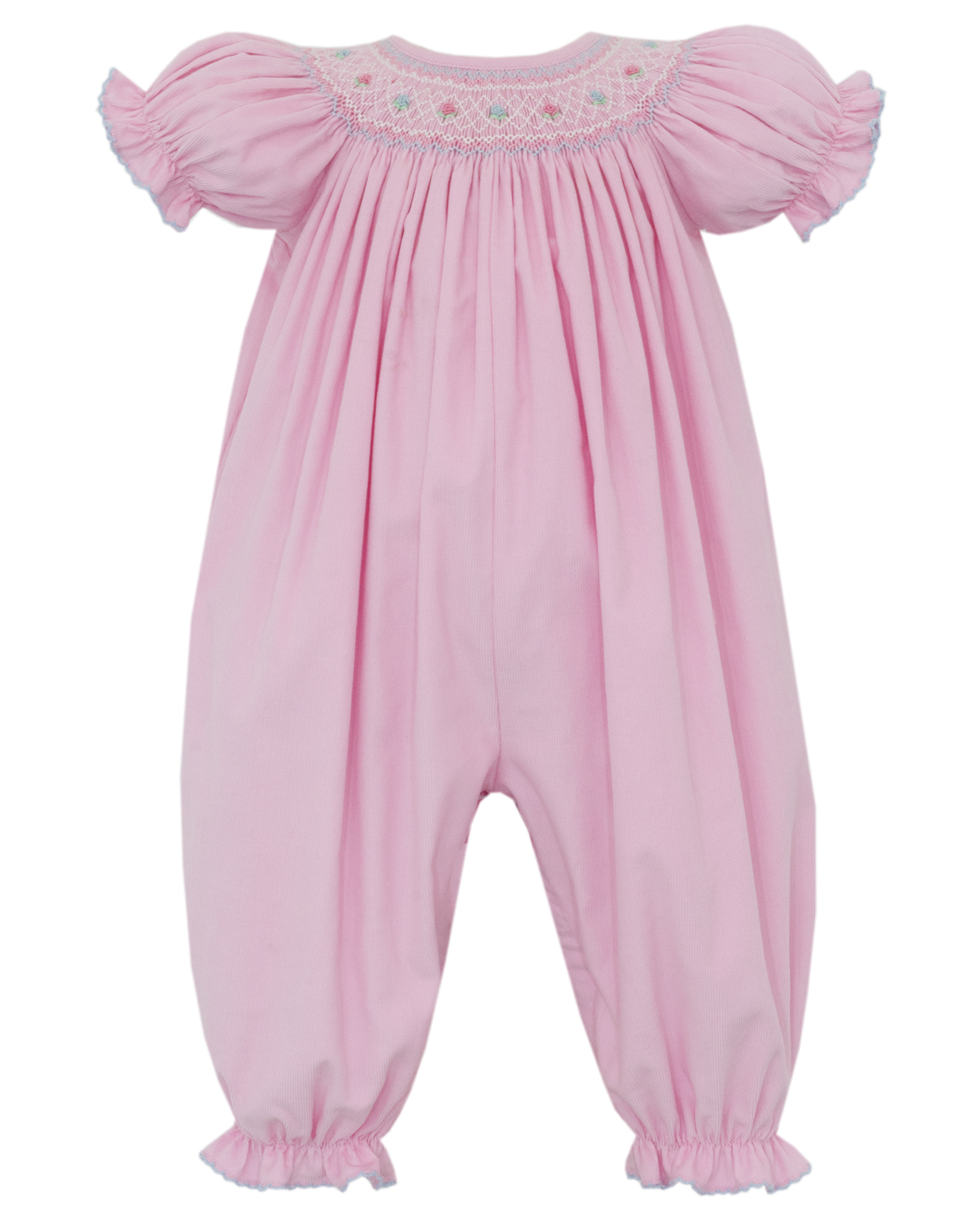 Petit Bebe 102F Amelia Pink Corduroy smocked Long Bubble