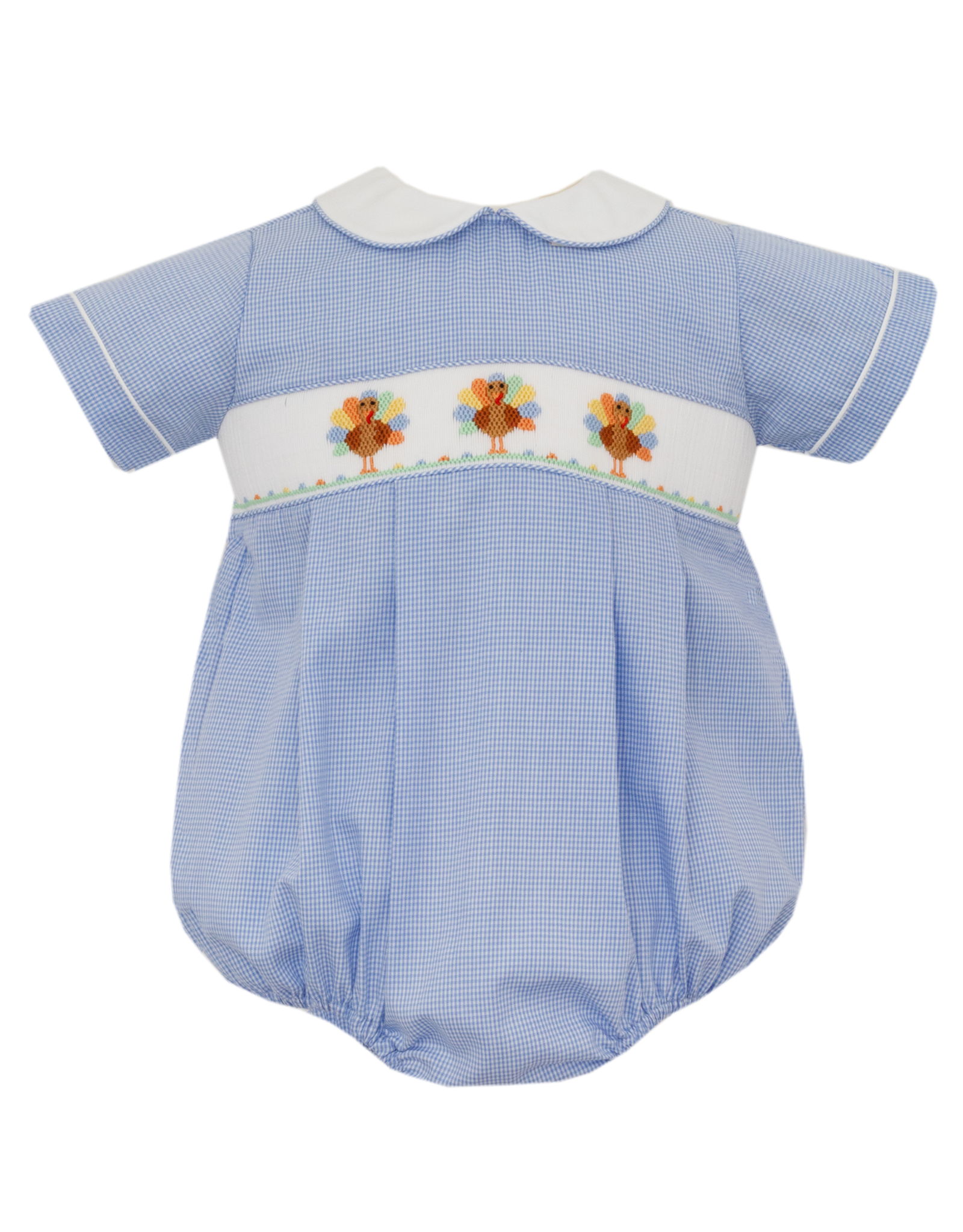 Petit Bebe 121BB Blue Gingham Turkey Smocked Bubble