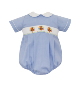 Petit Bebe Blue Gingham Turkey Smocked Bubble