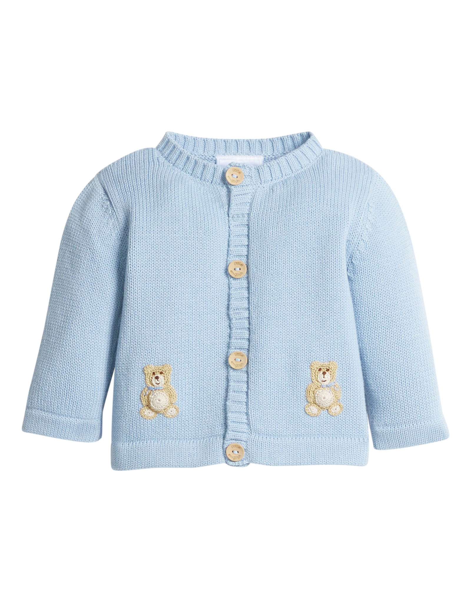 Little English LE Crochet Cardigan Blue Teddy Bear