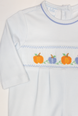 Petit Bebe 432I2 Blue Knit Pumpkin Smocked Long Bubble