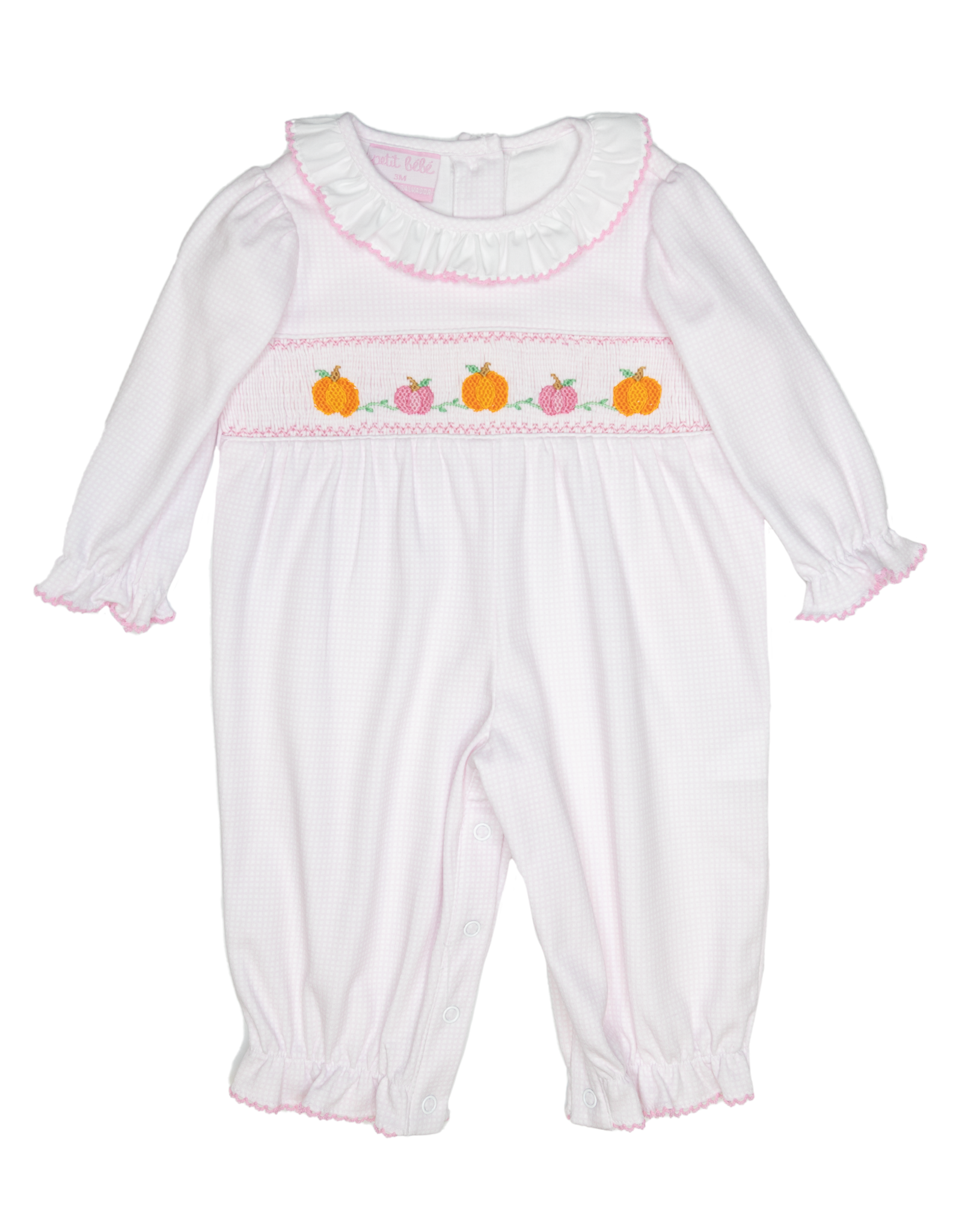 Petit Bebe 432G2 Pink Knit Pumpkin Smocked Long Bubble