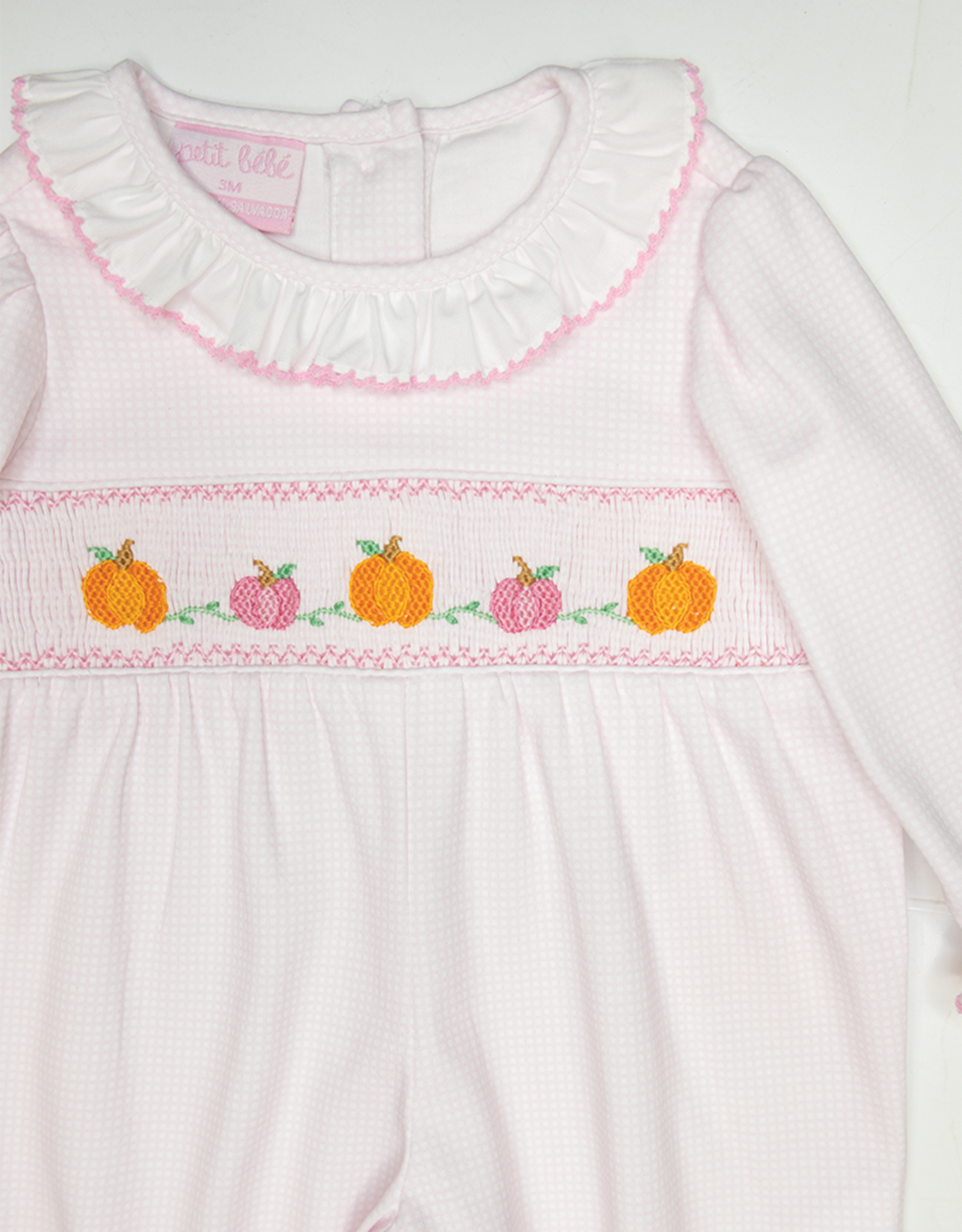 Petit Bebe 432G2 Pink Knit Pumpkin Smocked Long Bubble
