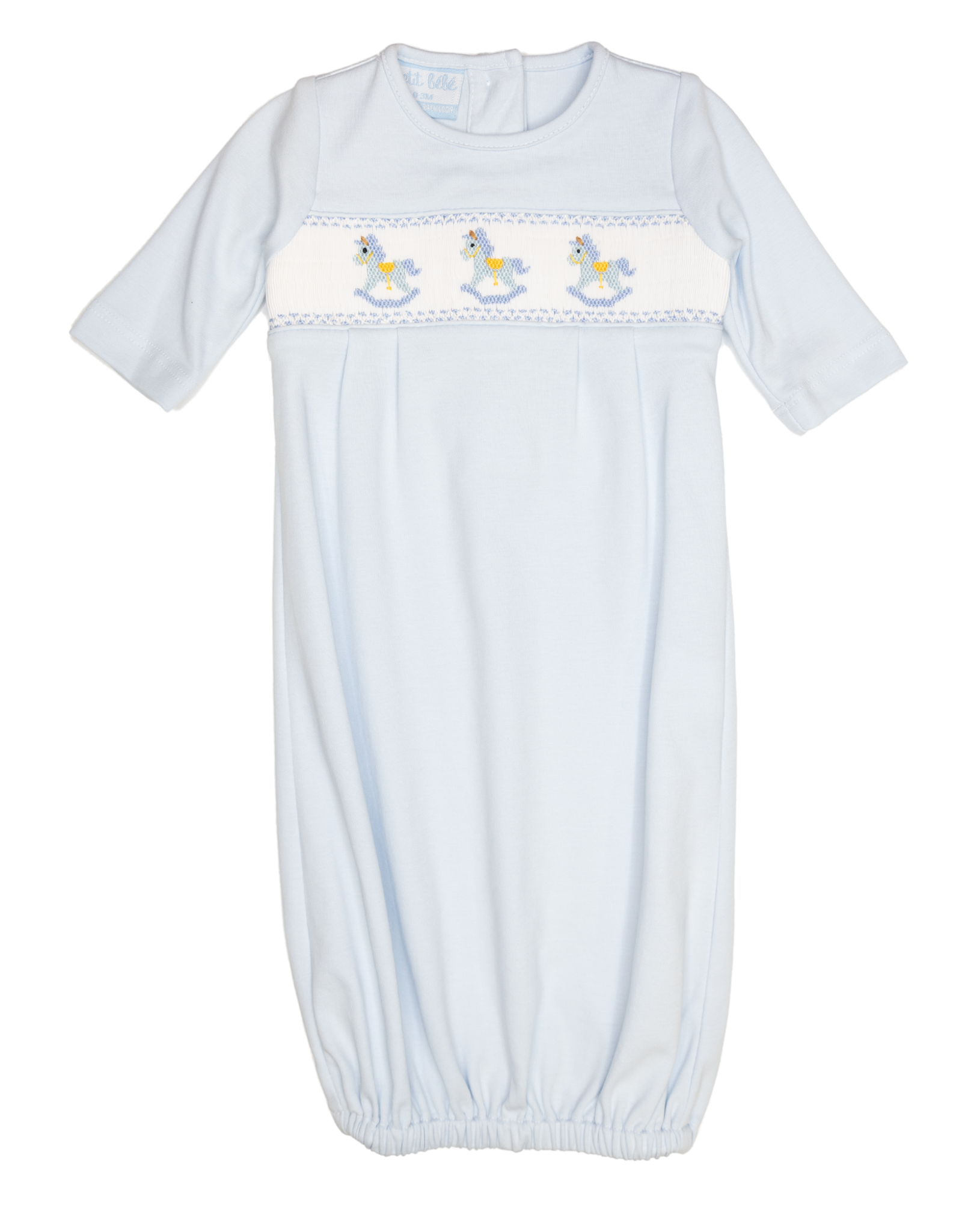 Petit Bebe 431SAB Blue Rocking Horses Knit Smocked Sack