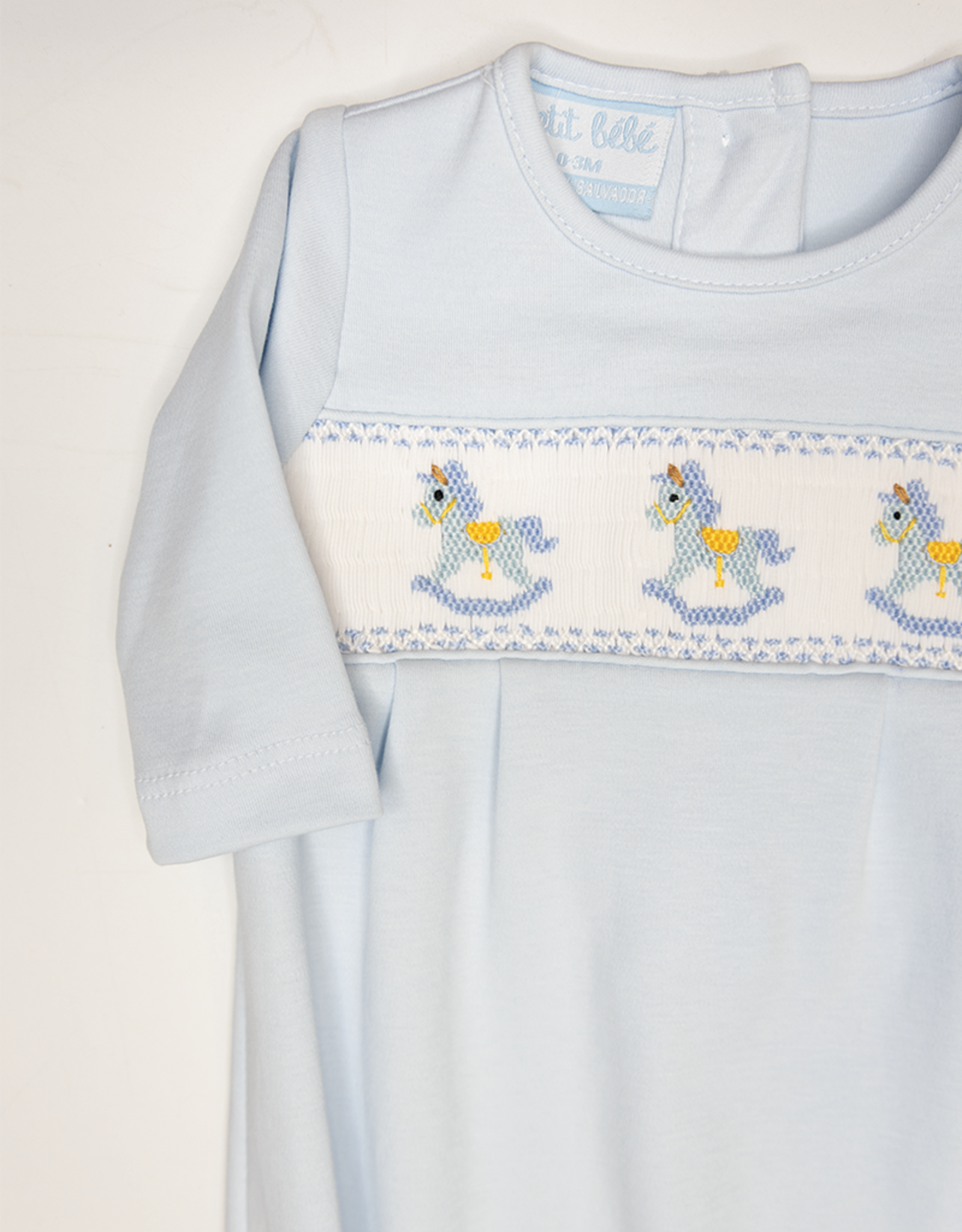 Petit Bebe 431SAB Blue Rocking Horses Knit Smocked Sack