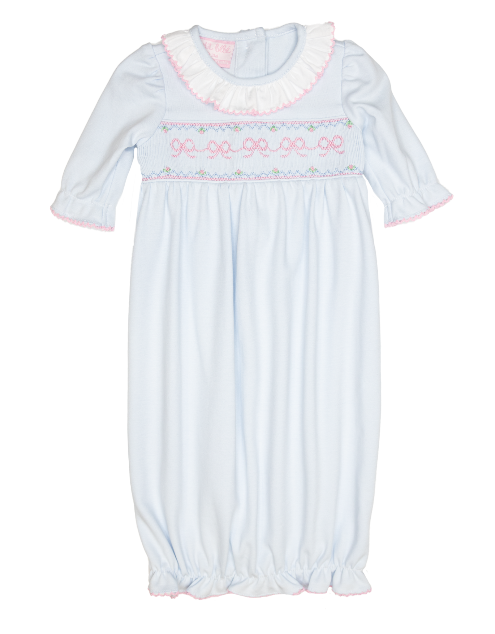 Petit Bebe 430SAG Blue Bows Knit Smocked Sack