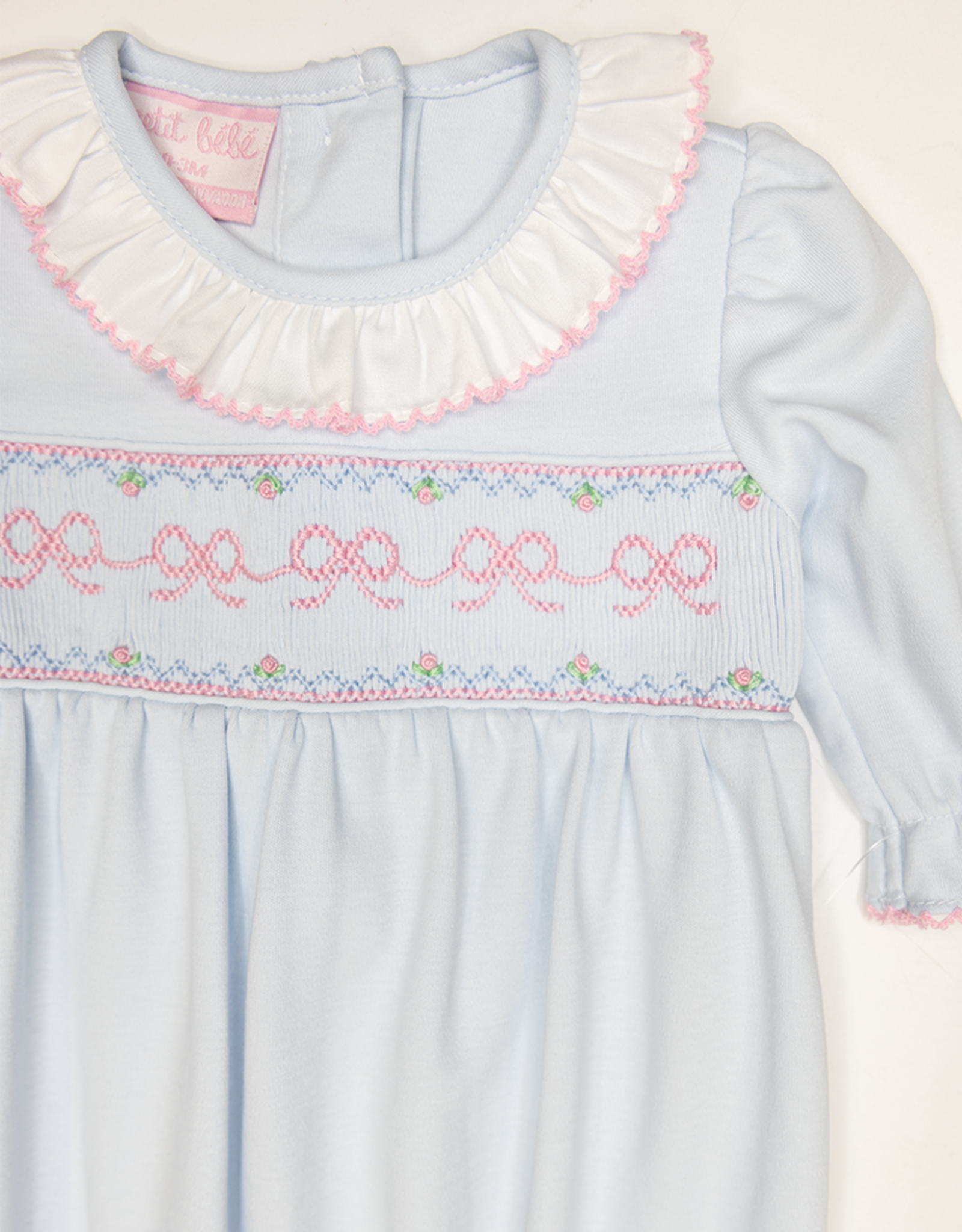 Petit Bebe 430SAG Blue Bows Knit Smocked Sack