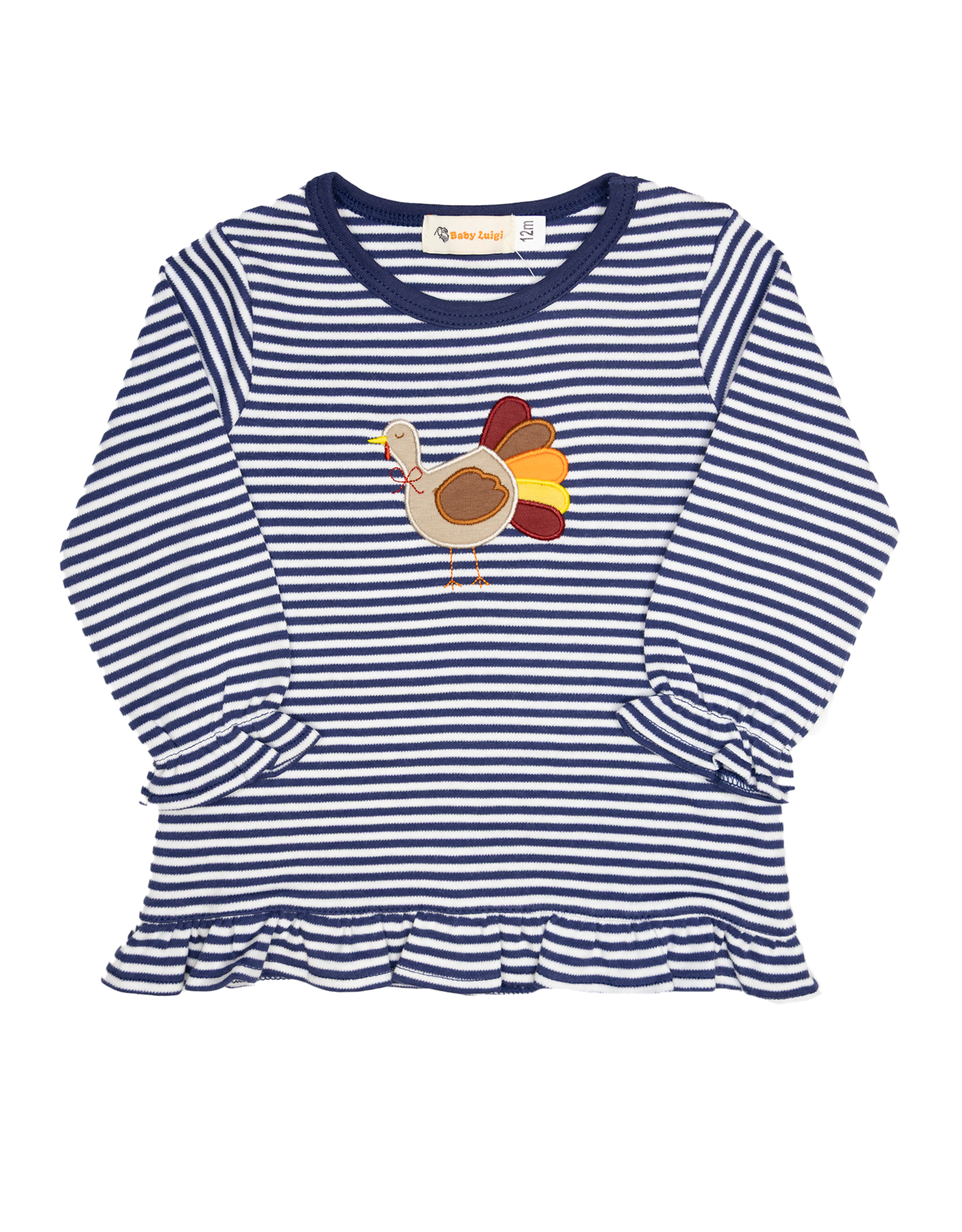 Luigi F25 Ruffle Shirt Navy Stripe Turkey