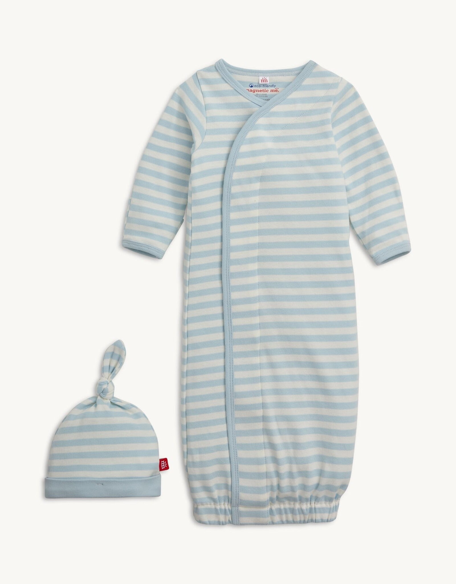 Magnetic Me MM Organic Cotton Gown/Hat Set Blue Stripe
