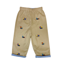 Zuccini Embroidered Construction Tan Corduroy Pant