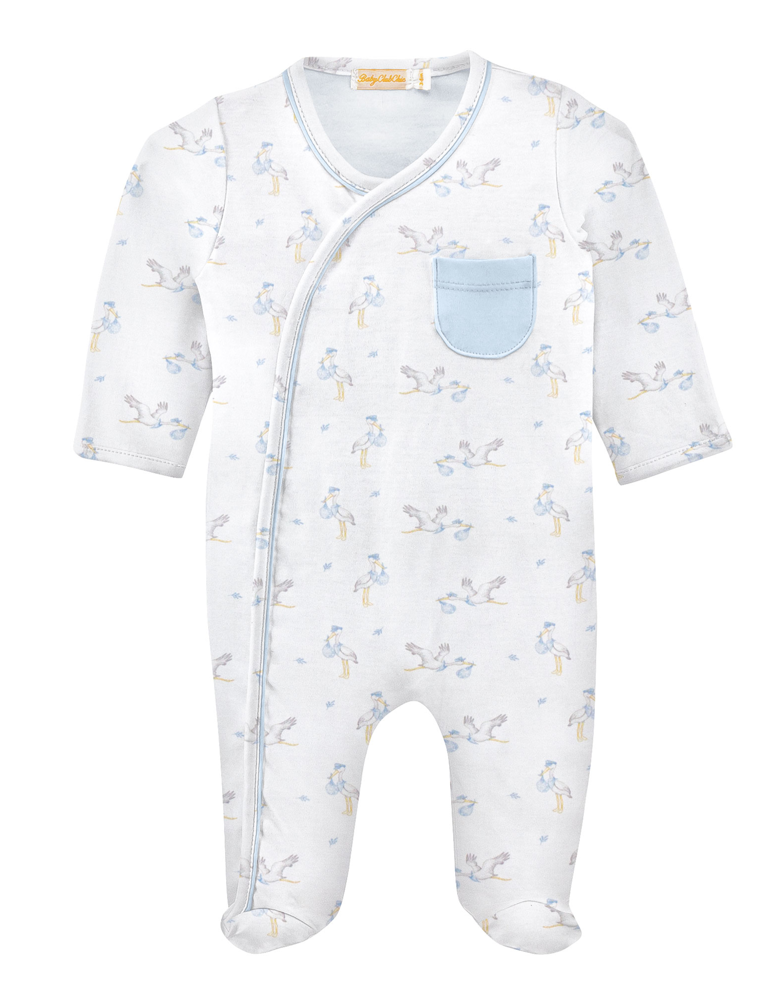 Baby Club Chic BCCF25 Tiny Storks Blue Crossed Footie