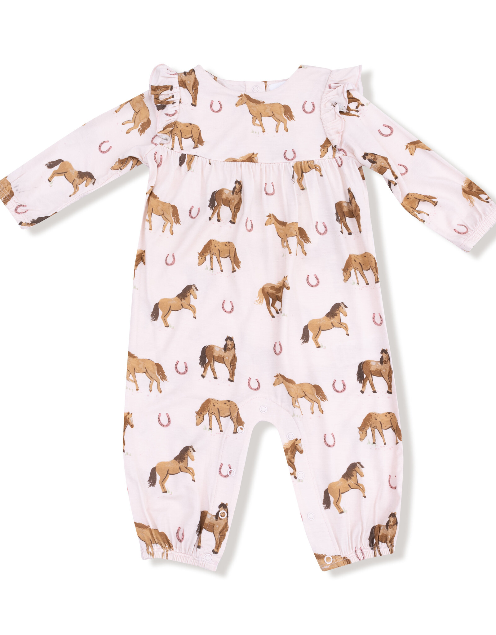 Angel Dear ADF25 Ruffle Sleeve Romper Pink Horses