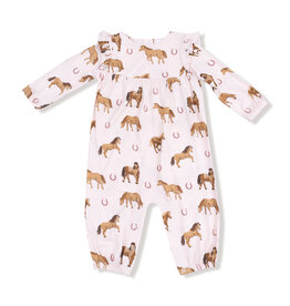 Angel Dear Ruffle Sleeve Romper Pink Horses