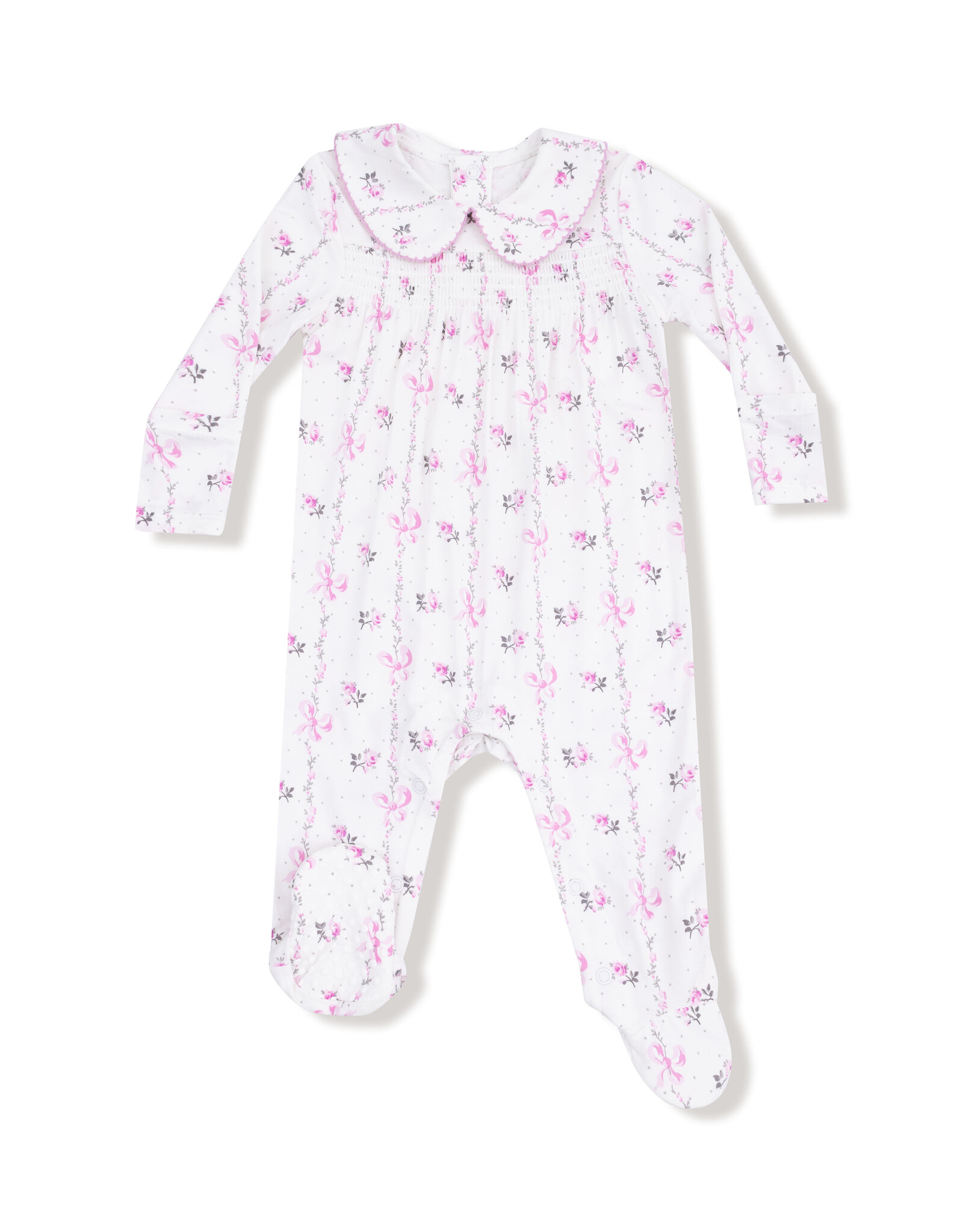 Angel Dear ADF25 Smocked Peter Pan Footie Dainty Buds & Bows Stripe