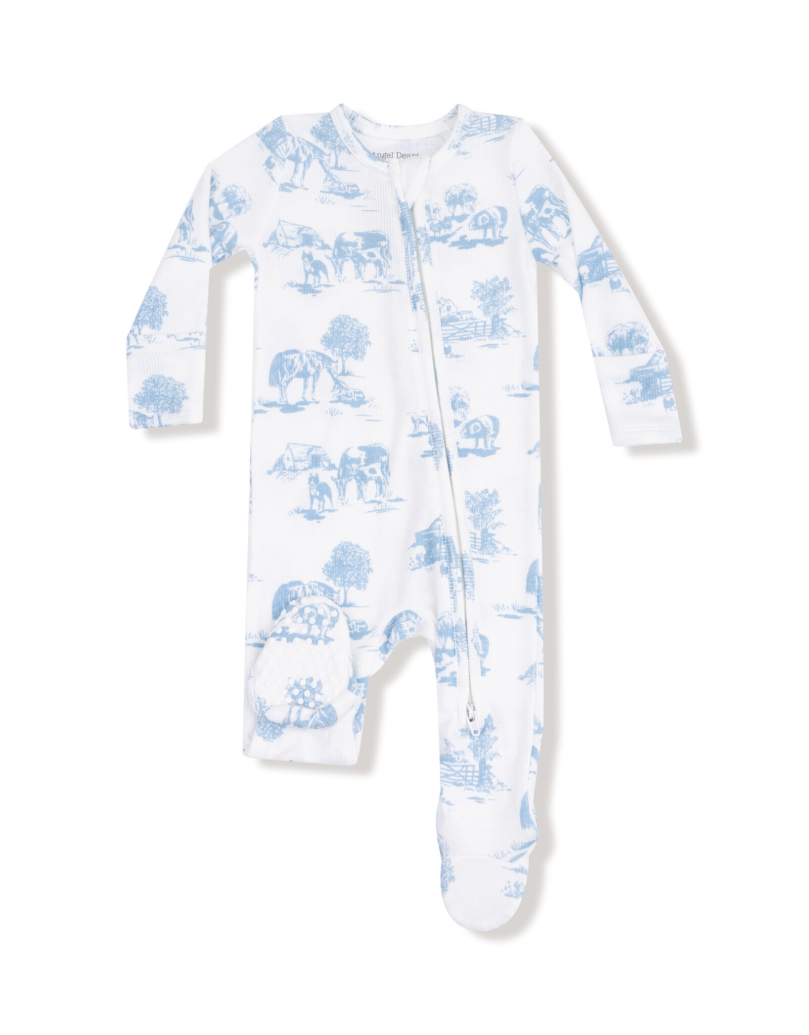 Angel Dear ADF25 2 Way Zipper Footie Farm Toile Blue