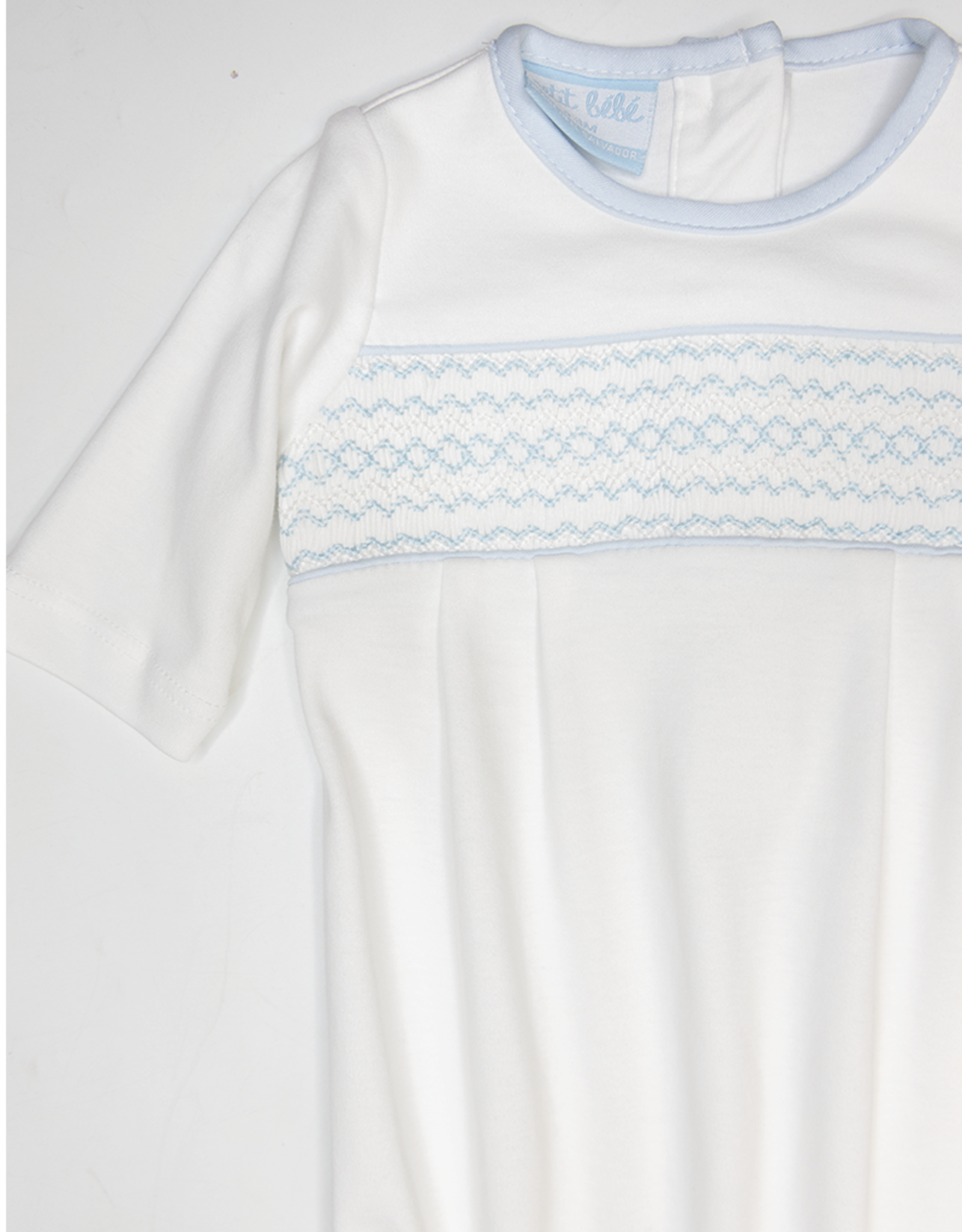Petit Bebe 404SAB White/Blue Knit Smocked Sack
