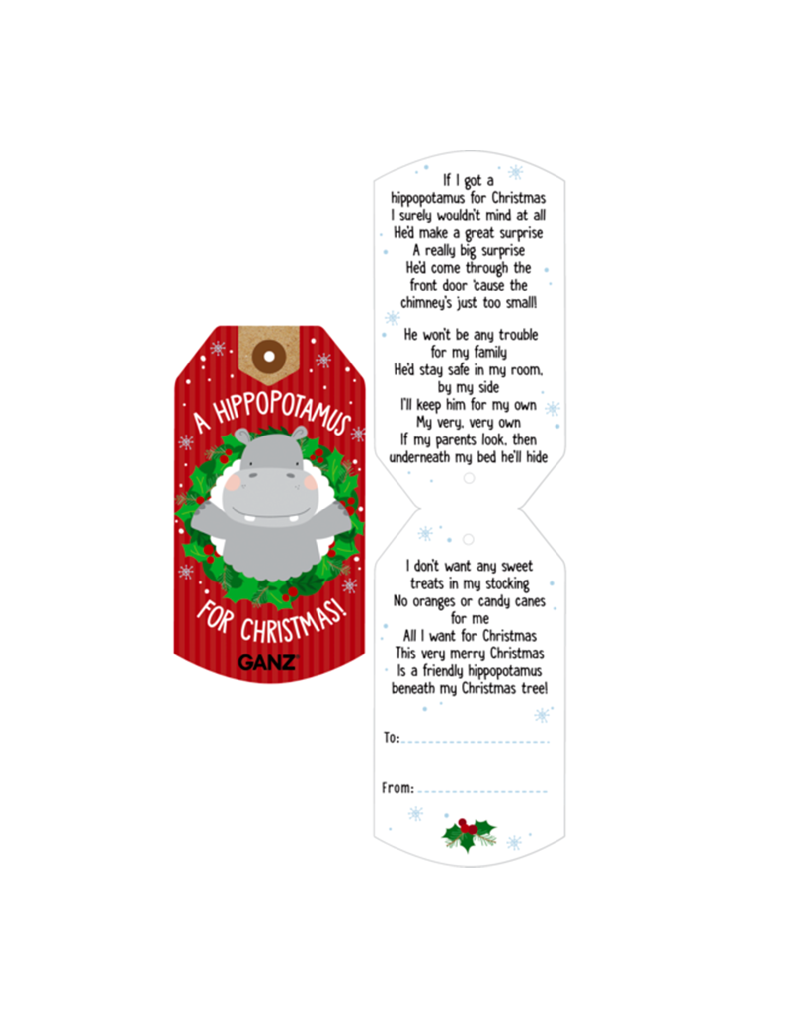 Ganz HX11766 9" Christmas Hippo