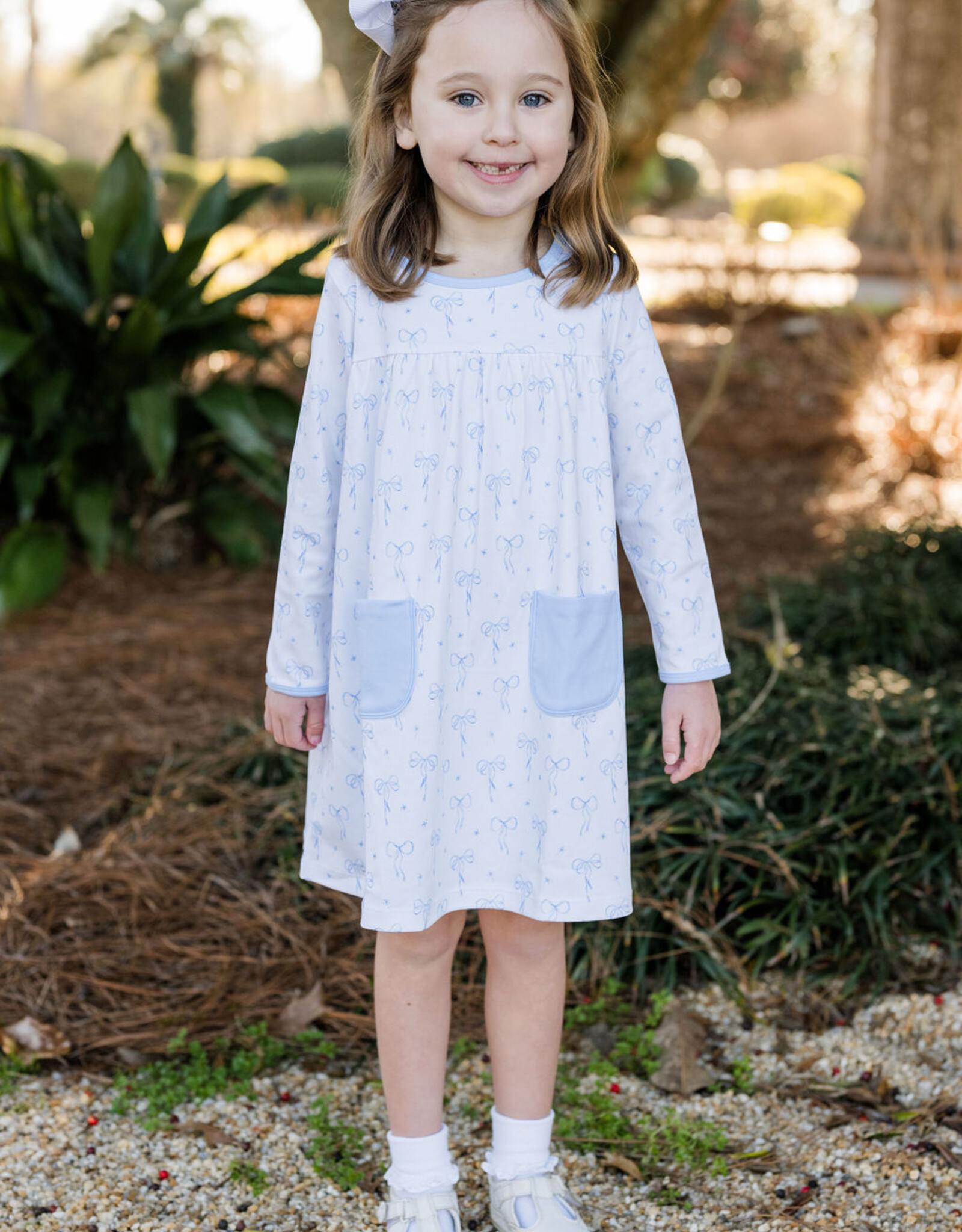 James and Lottie JL25 Lennon Dress Blue Bows Knit