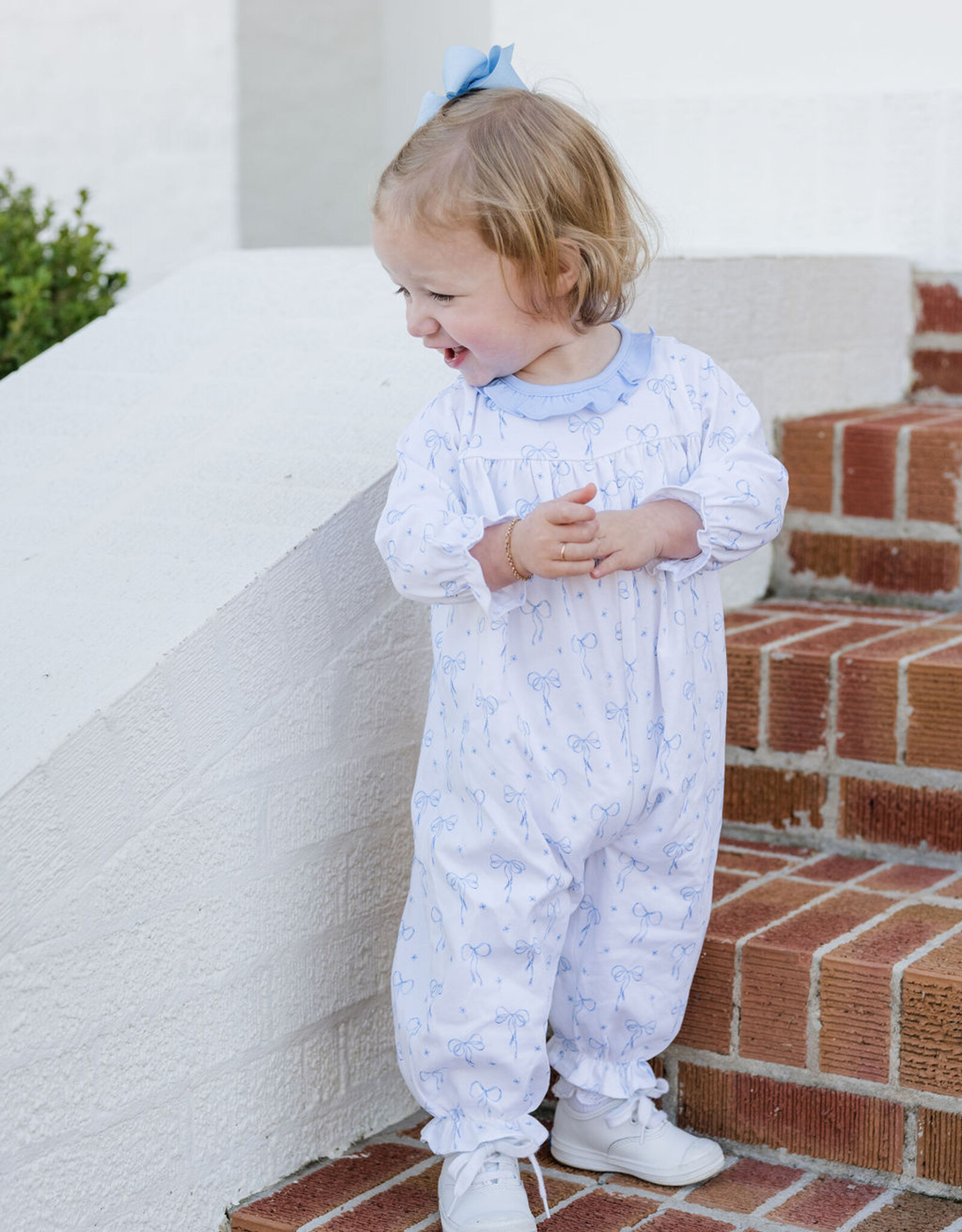 James and Lottie JL25 Lila Long Bubble Blue Bows Knit