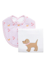 3 Marthas 3M boxed burp/bib set pink puppy
