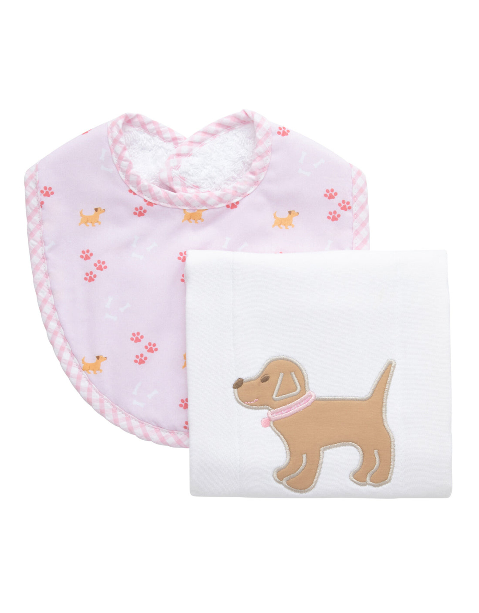 3 Marthas 3M boxed burp/bib set pink puppy