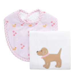 3 Marthas boxed burp/bib set pink puppy