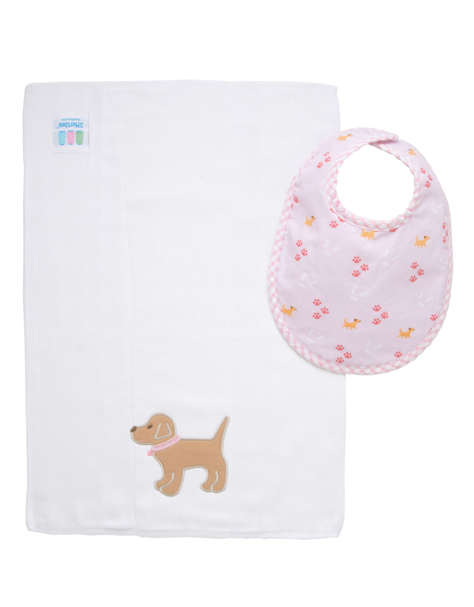 3 Marthas 3M boxed burp/bib set pink puppy