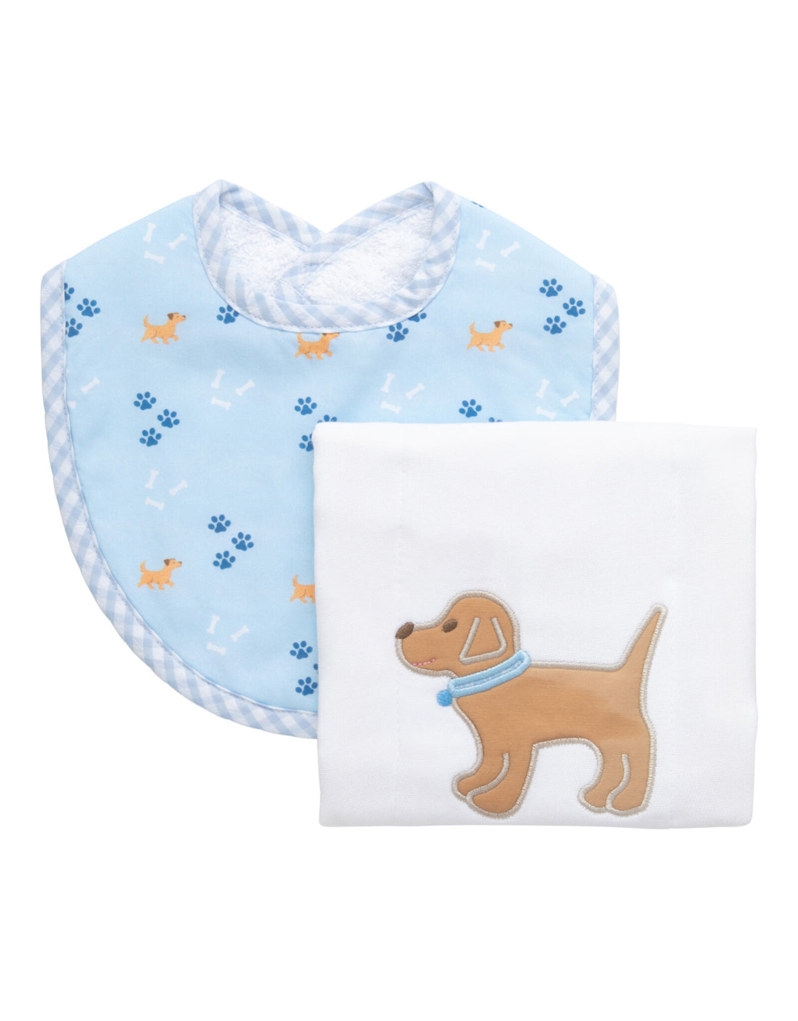 3 Marthas 3M boxed burp/bib set blue puppy