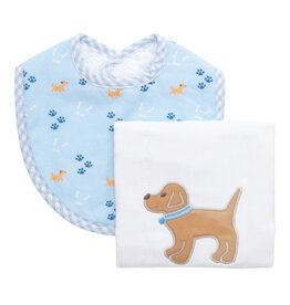 3 Marthas boxed burp/bib set blue puppy